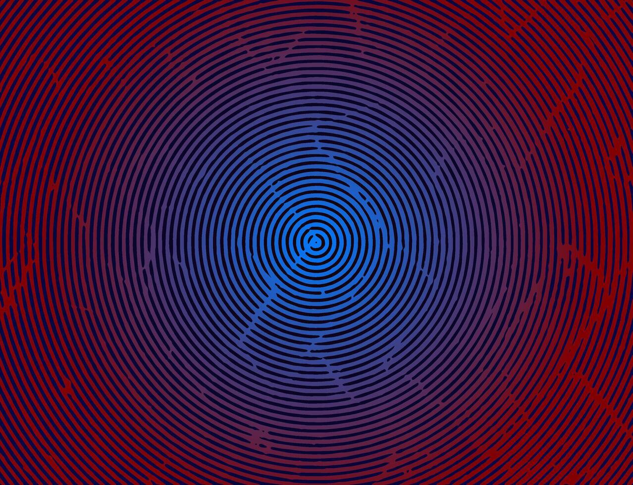 een rood en blauw spiraal vingerafdruk effect patroon Aan een zwart achtergrond met rood en blauw kleur, abstract achtergrond met cirkel, vector