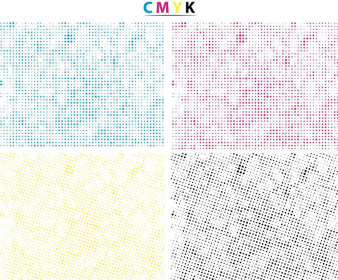 cmyk halftone punt patroon vector illustratie set, halftone dots en pleinen Aan wit achtergrond,