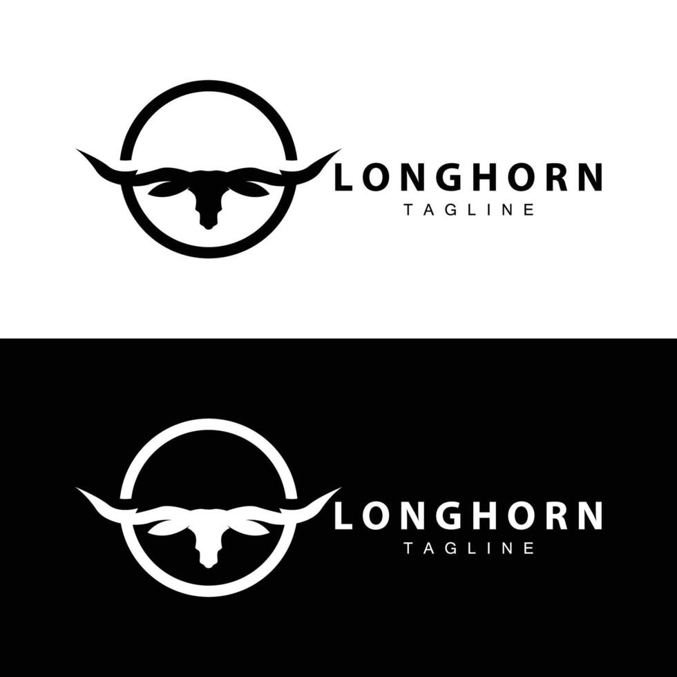 Longhorn logo ontwerp wijnoogst oud stier Texas western land zwart silhouet vector