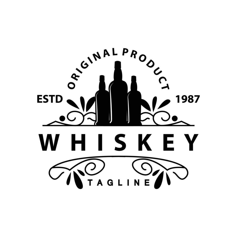 whisky logo ontwerp oud drinken fles gemakkelijk stijl retro wijnoogst bar restaurant sjabloon illustratie vector