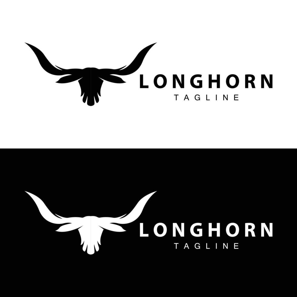 Longhorn logo ontwerp wijnoogst oud stier Texas western land zwart silhouet vector