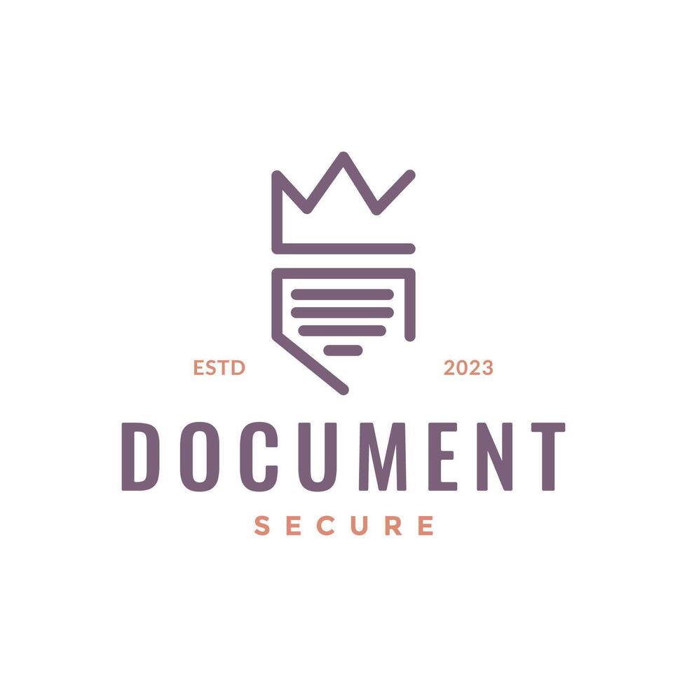 beveiligen document schild kroon minimaal lijn stijl logo ontwerp vector icoon illustratie