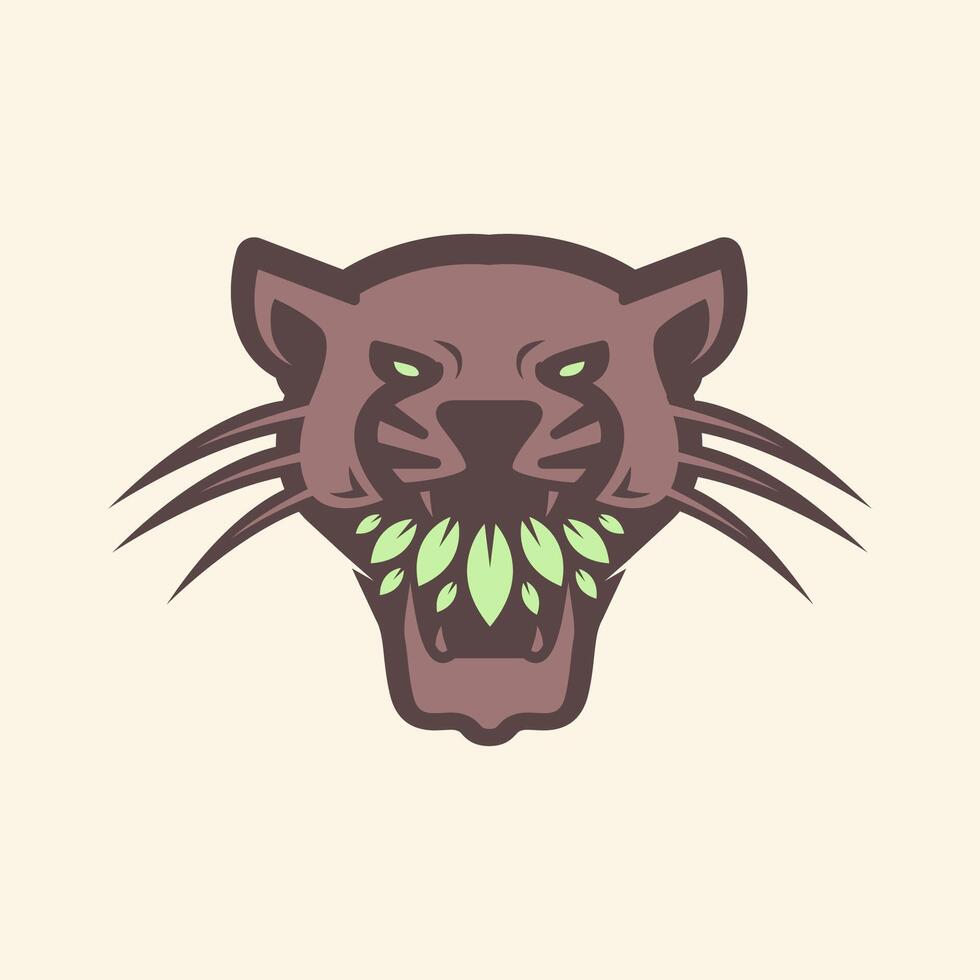 beest dier brullen luipaard met bladeren bloem mascotte karakter modern kleurrijk sticker logo ontwerp vector icoon illustratie