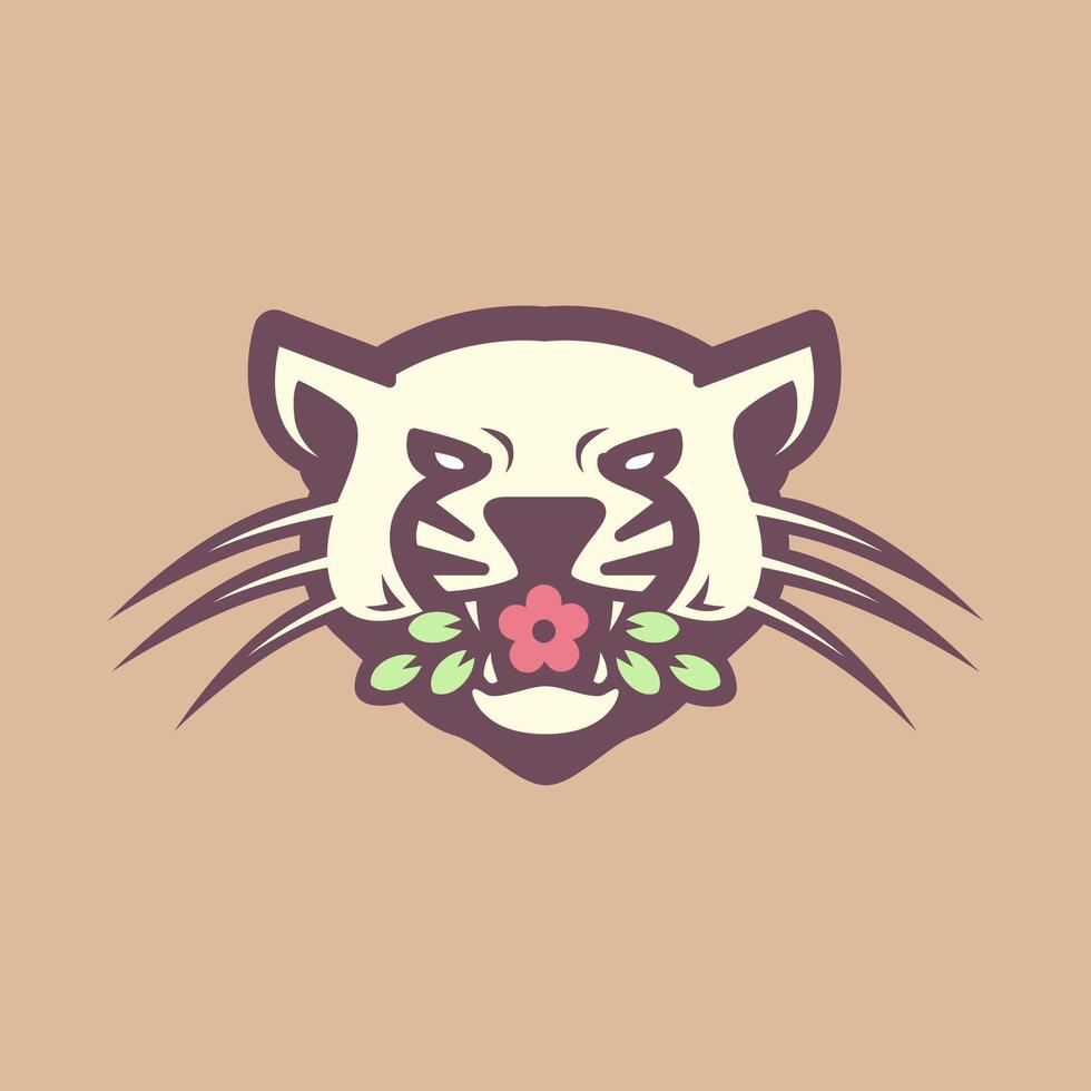 beest dier brullen luipaard met bladeren bloem mascotte karakter modern kleurrijk sticker logo ontwerp vector icoon illustratie