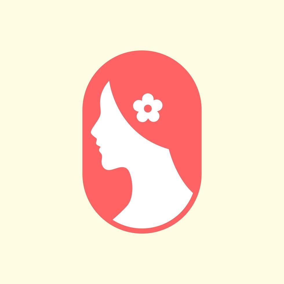 schoonheid vrouw kant visie portret met bloem afgeronde schoon vlak modern minimalistische gemakkelijk kleurrijk logo ontwerp vector icoon illustratie