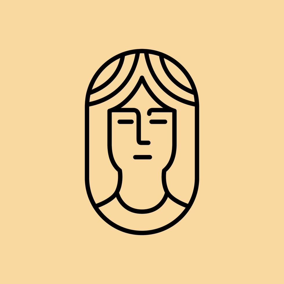 vrouw portret lang haar- schoonheid vrouwelijk afgeronde lijnen gemakkelijk stijl minimalistische sticker mascotte logo ontwerp vector icoon illustratie