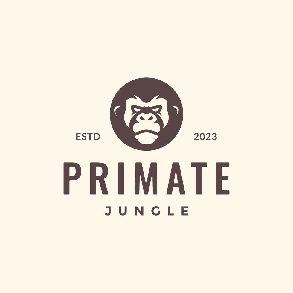 primaat gorilla portret dieren in het wild beest gemakkelijk stijl hipster wijnoogst mascotte karakter logo ontwerp vector icoon illustratie