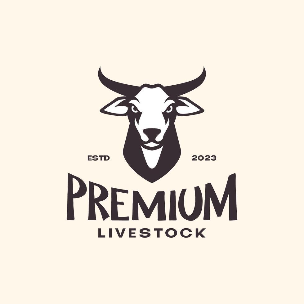 koe hoofd portret vee rundvlees vlees mascotte tekenfilm karakter wijnoogst hipster gemakkelijk logo ontwerp vector icoon illustratie