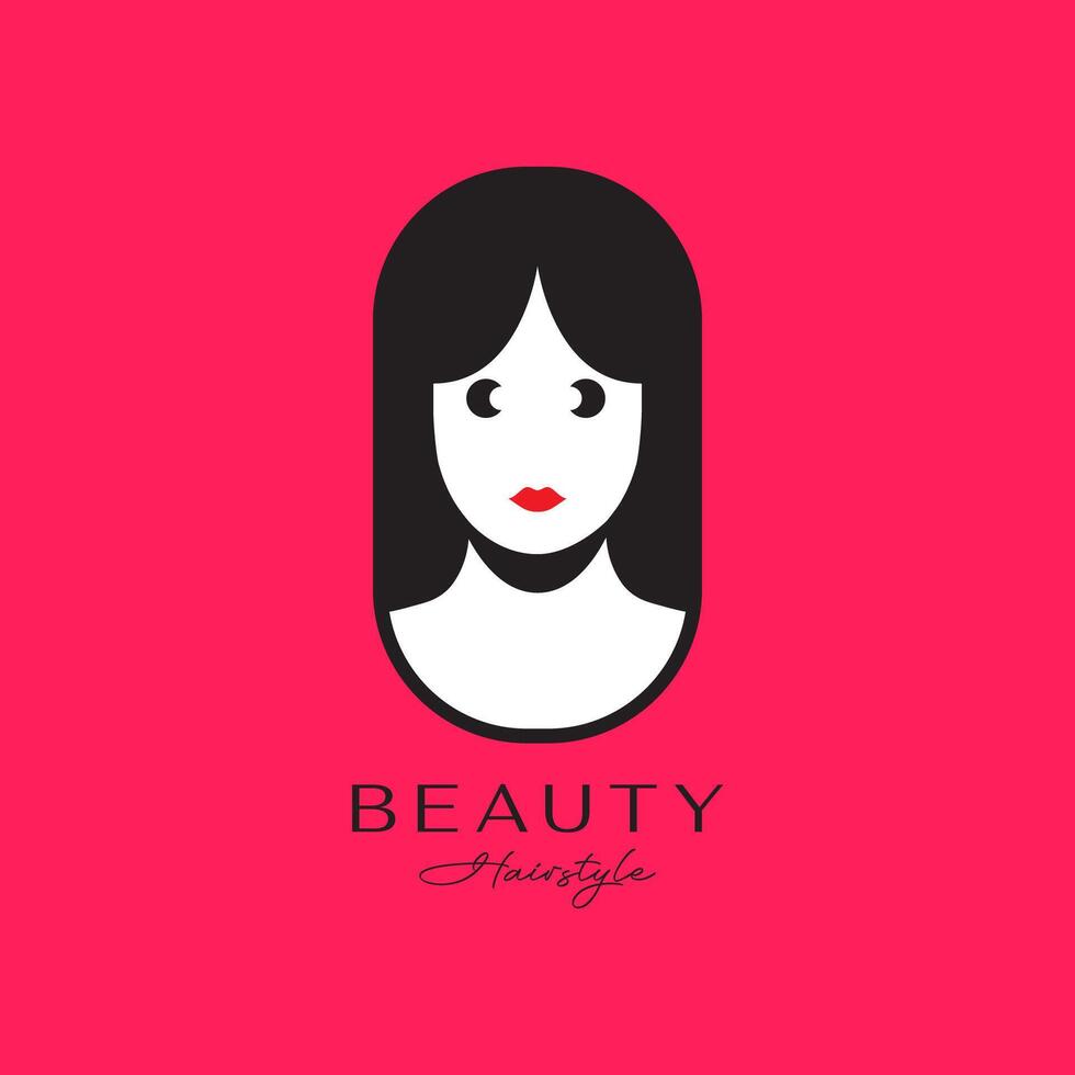 mooi gezicht portret vrouw vrouwelijk zwart haar- schoon mascotte modern kleurrijk afgeronde gemakkelijk logo ontwerp vector icoon illustratie