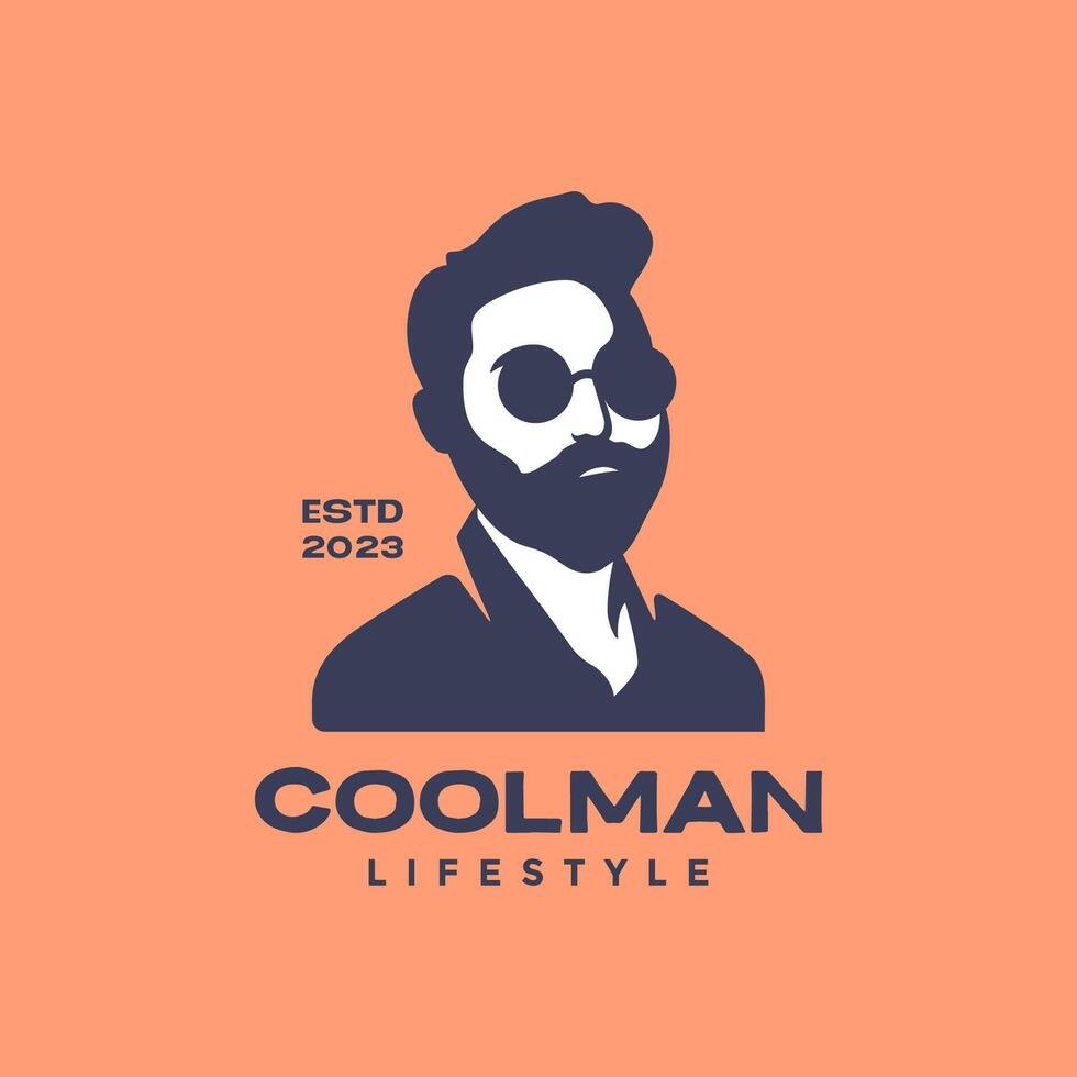 jong Mens koel portret gebaard met zonnebril geïsoleerd wijnoogst retro hipster stijl logo ontwerp vector icoon illustratie