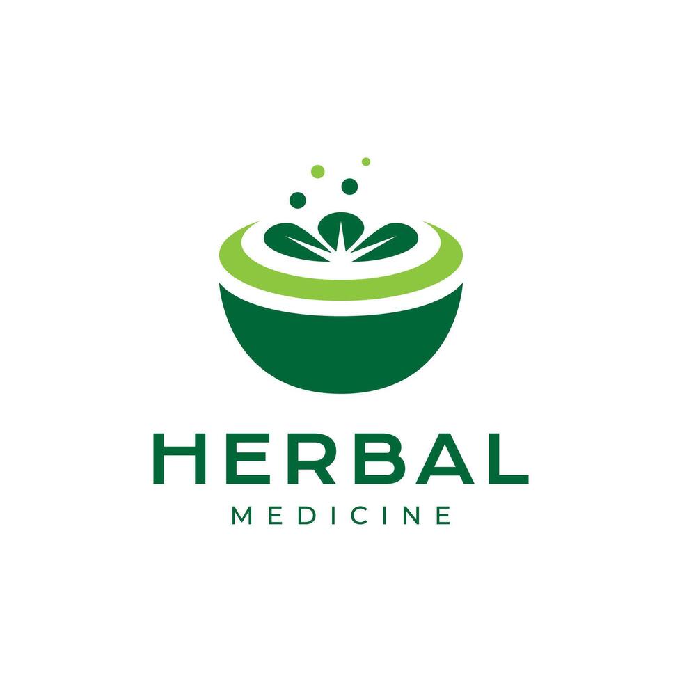 kom bladeren kruiden geneeskunde natuur kleurrijk groen traditioneel logo ontwerp vector icoon illustratie