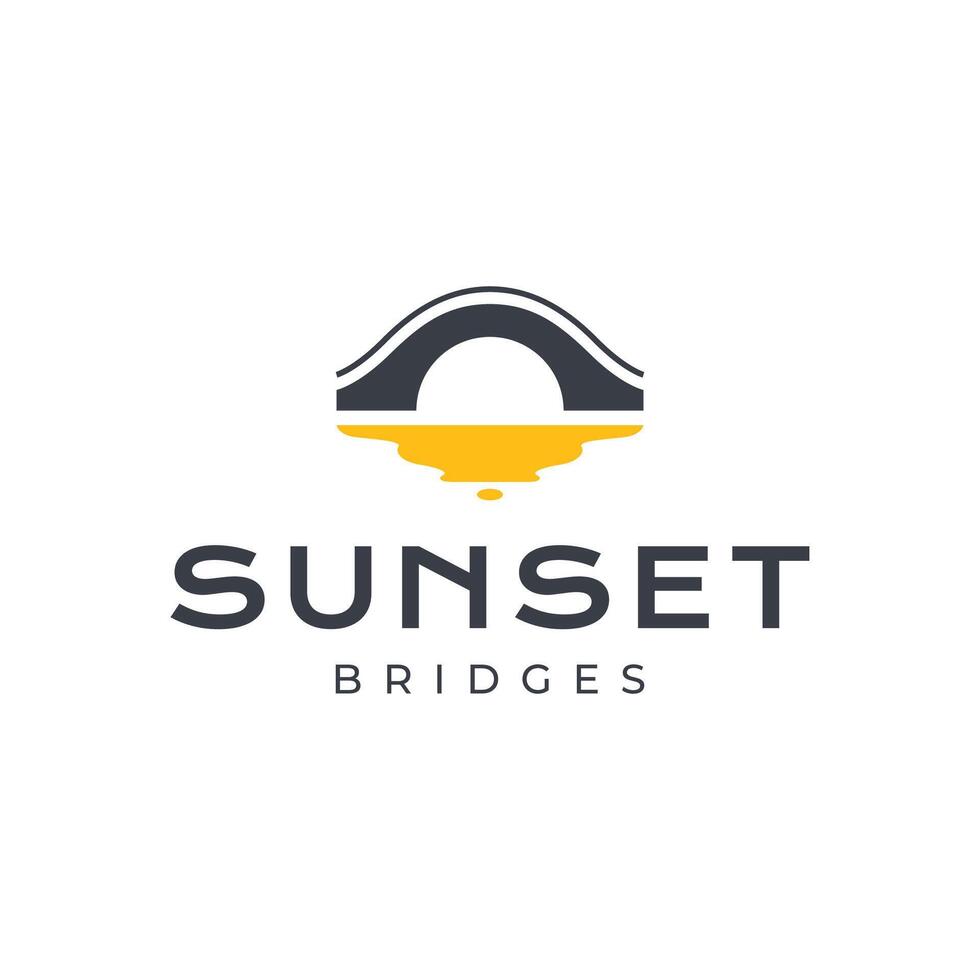 boog brug klassiek bouw legende rivier- zonsondergang gemakkelijk kleurrijk logo ontwerp vector icoon illustratie