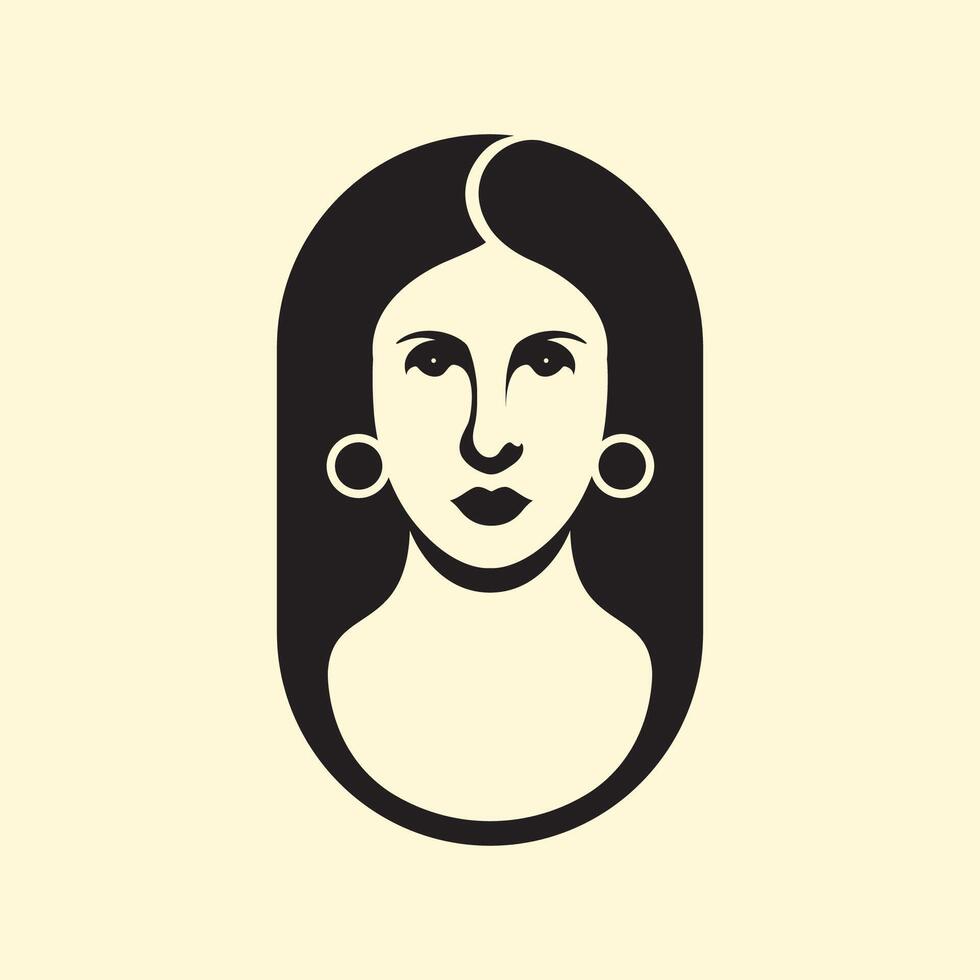 moeder Dames schoonheid gezicht portret lang haar- klassiek afgeronde schoon vlak gemakkelijk minimaal logo ontwerp vector illustratie