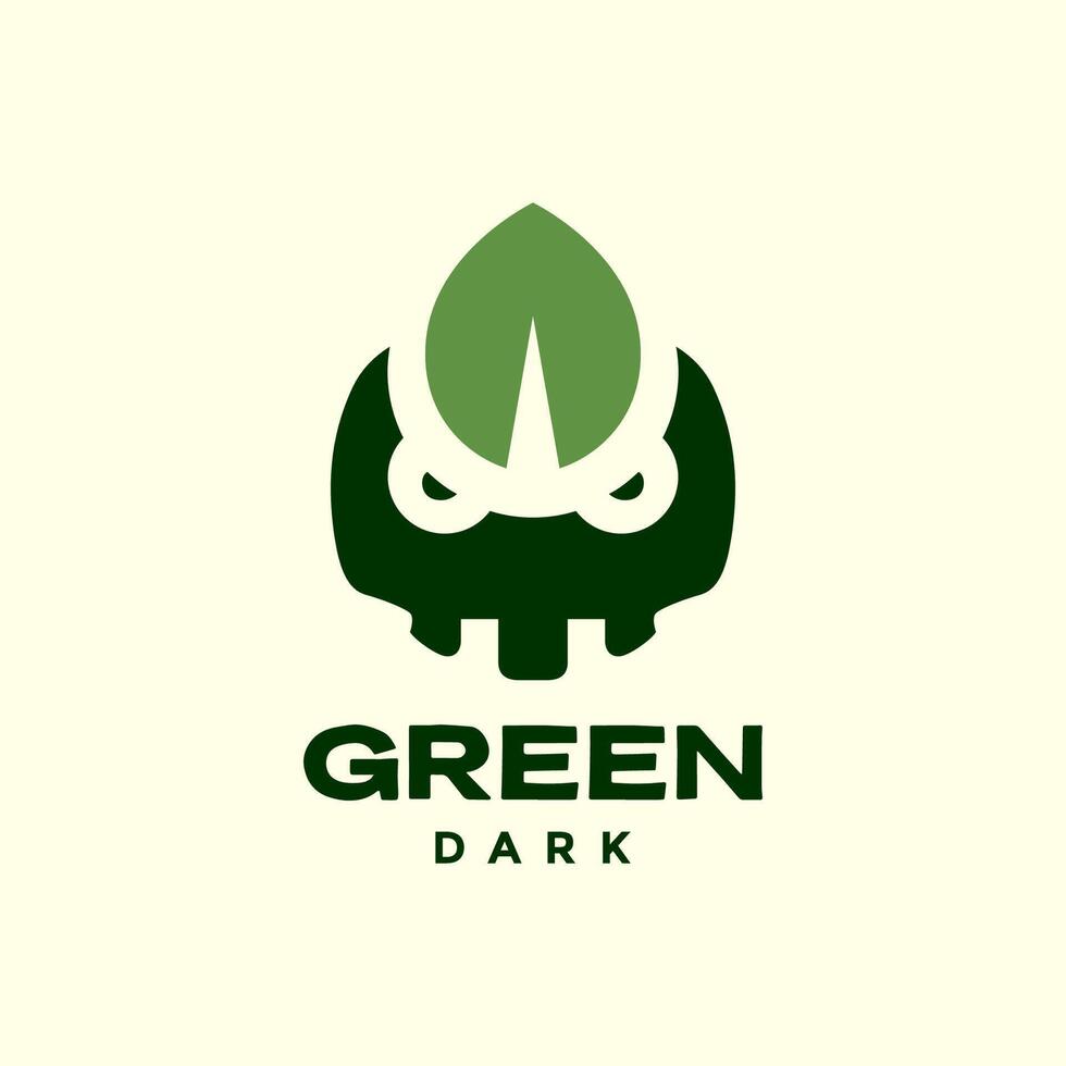 schedel kraan hoofd met blad natuur vlak gemakkelijk minimalistische stijl mascotte logo ontwerp vector icoon illustratie