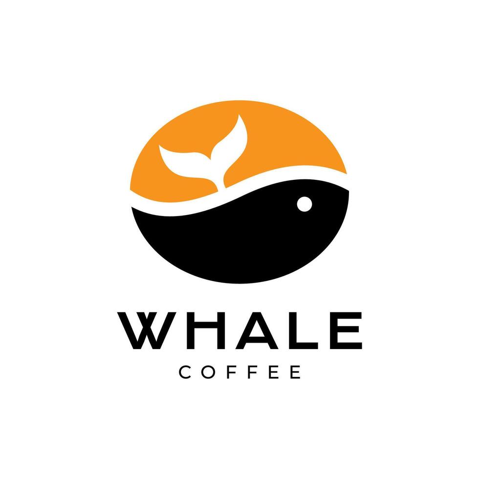 walvis vis met koffie Boon groot modern mascotte kleurrijk logo ontwerp vector icoon illustratie