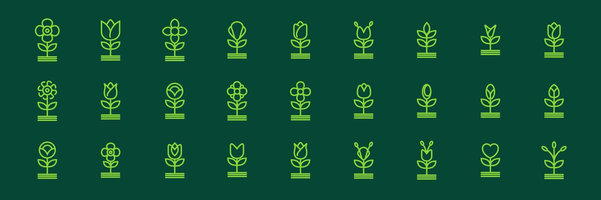 groen fabriek bloem botanisch lijn gemakkelijk modern minimaal icoon reeks verzameling logo ontwerp vector illustratie