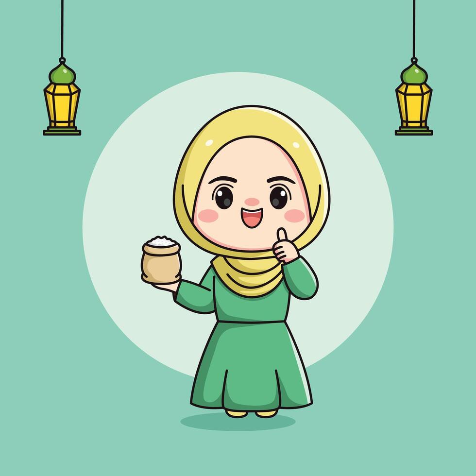schattig moslim meisje karakter draag- zakat of rijst- vector