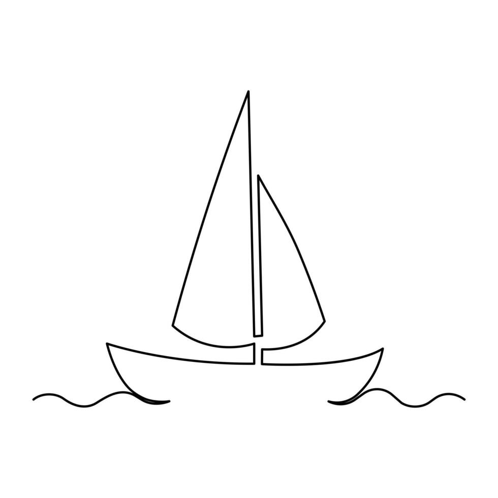 doorlopend single lijn tekening Aan zeilboot vactor kunst. vector