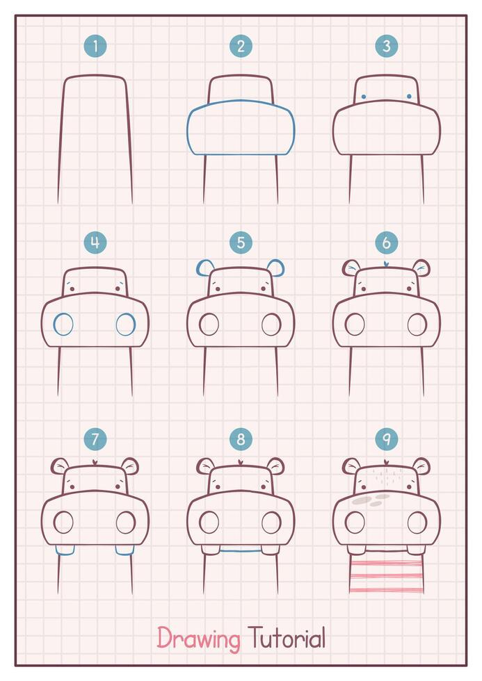 hoe naar trek een nijlpaard. stap door stap tekening zelfstudie. trek gids. gemakkelijk instructie voor kinderen en volwassenen vector