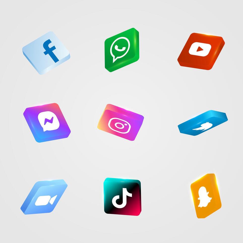 instagram, twitteren, whatsappen, boodschapper en andere sociaal media logos reeks 3d vector