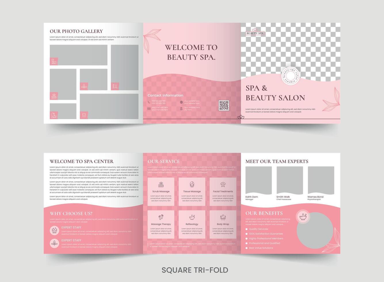 spa schoonheid salon plein drievoud brochure sjabloon ontwerp vector
