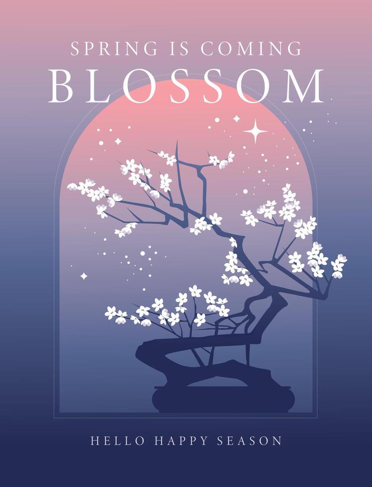 een Afdeling van een bloeiend boom Aan een abstract kleur helling achtergrond. voorjaar humeur. ontwerp concept van groet en reclame kaart. vector illustratie