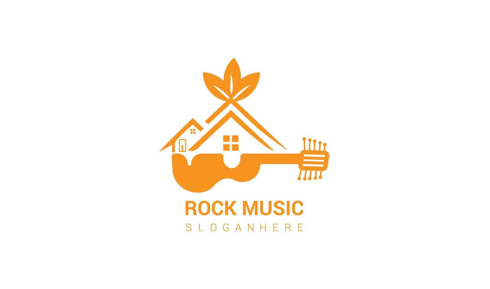 gitaar huis met een blad logo ontwerp kunst illustratie vector