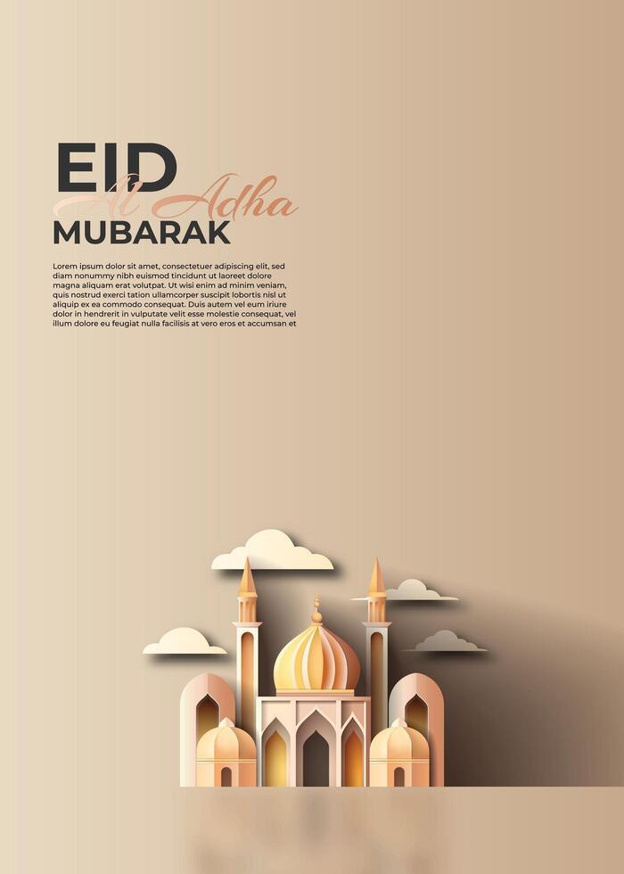 groet kaart Islamitisch eid al adha moskee papier besnoeiing stijl vector illustratie