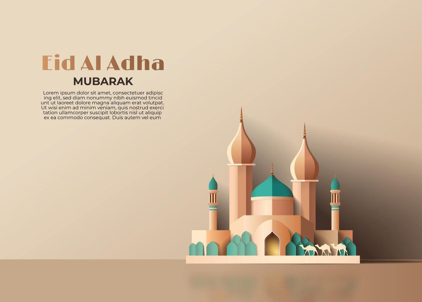 Islamitisch eid al adha groet kaart met moskee papier besnoeiing stijl vector illustratie