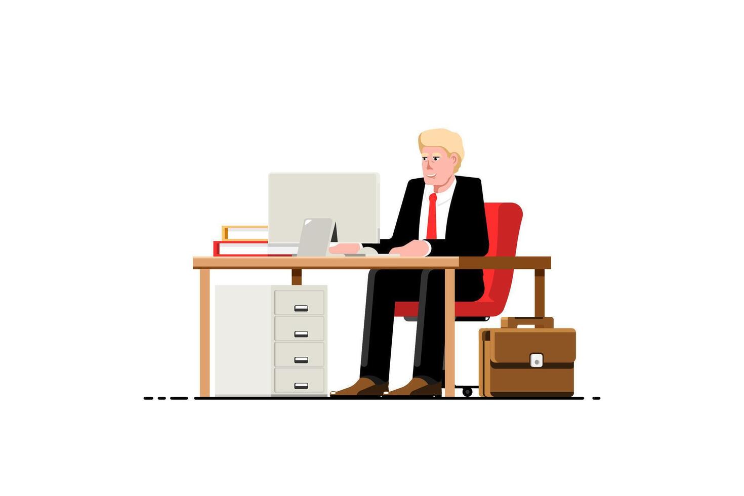 zakenman zittend en werken Bij zijn bureau Aan geïsoleerd achtergrond, vector illustratie.