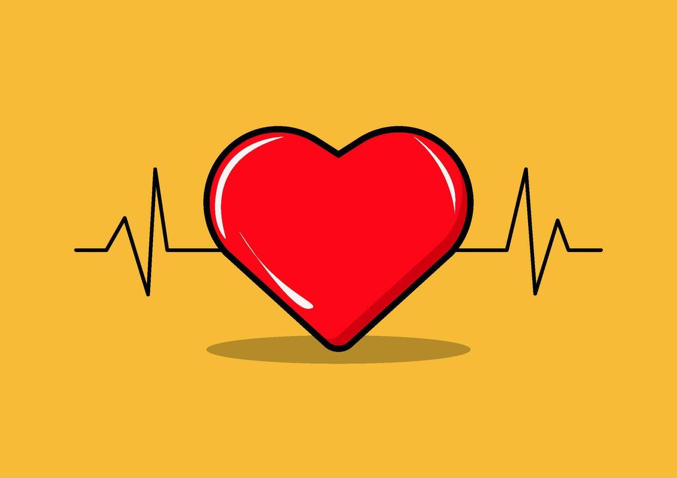 tekenfilm vector illustratie van een rood hart met een hart tarief diagram in de achtergrond. combineert de symbool van liefde met de concept van hart ritme, creëren een speels en dynamisch beeld