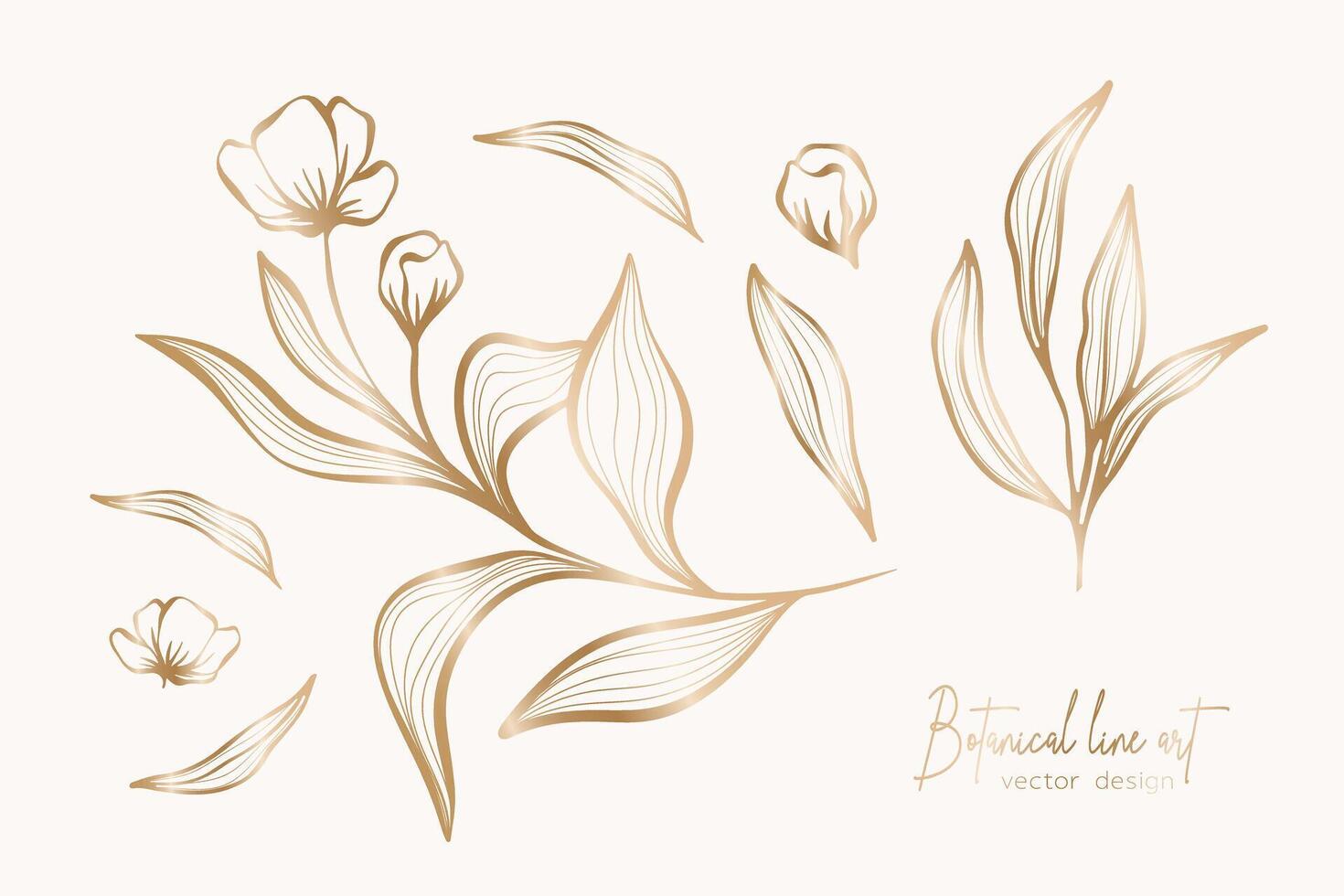 botanisch elegant goud lijn kunst illustratie van bloem bladeren Afdeling voor bruiloft uitnodiging en kaarten, logo ontwerp, web, sociaal media en poster, sjabloon, advertentie, schoonheid en kunstmatig industrie. vector