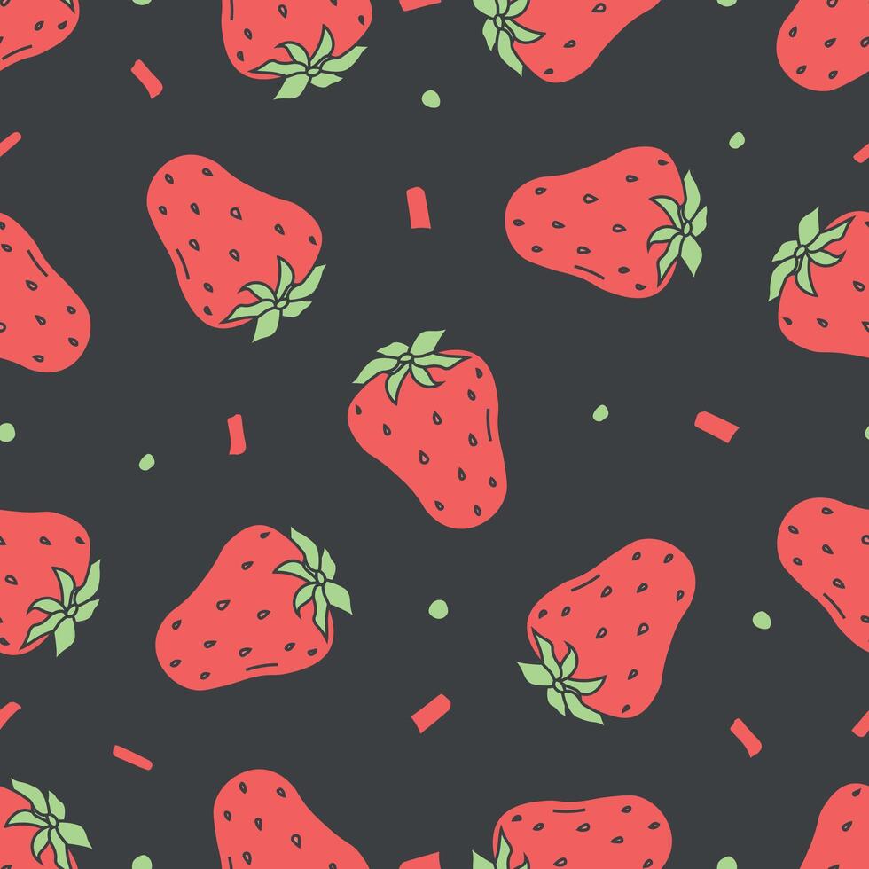 naadloos aardbeienpatroon. doodle vector met rode aardbeien pictogrammen. vintage aardbeienpatroon