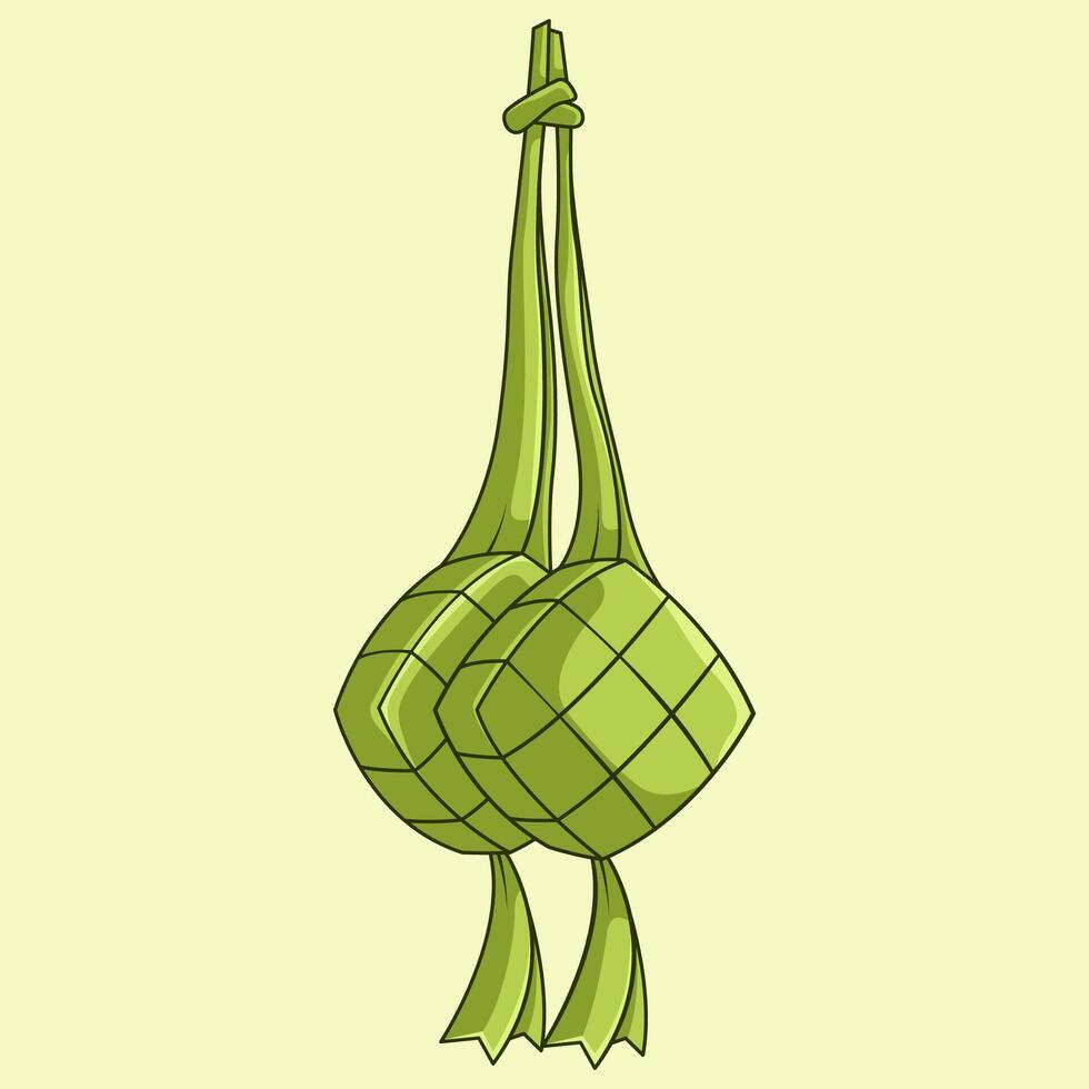 ketupat rijst- knoedel Aziatisch traditioneel voedsel illustratie in vector hand- getrokken stijl voor eid al-fitr