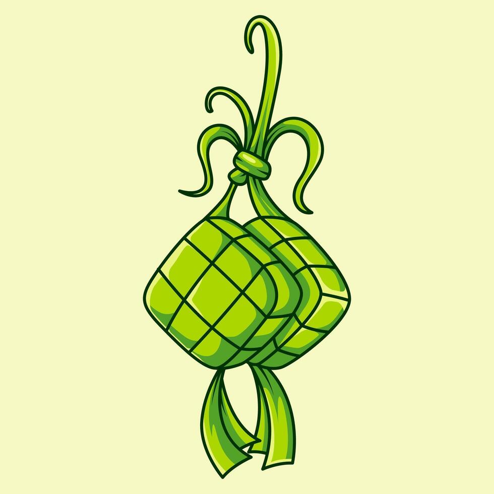 ketupat rijst- knoedel Aziatisch traditioneel voedsel illustratie in vector hand- getrokken stijl voor eid al-fitr