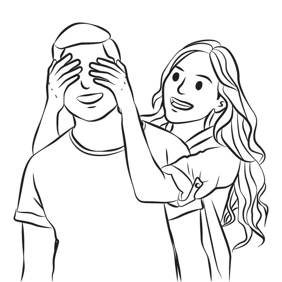 gelukkig paar gebaar meisje geven verrassing tekenfilm illustratie vector
