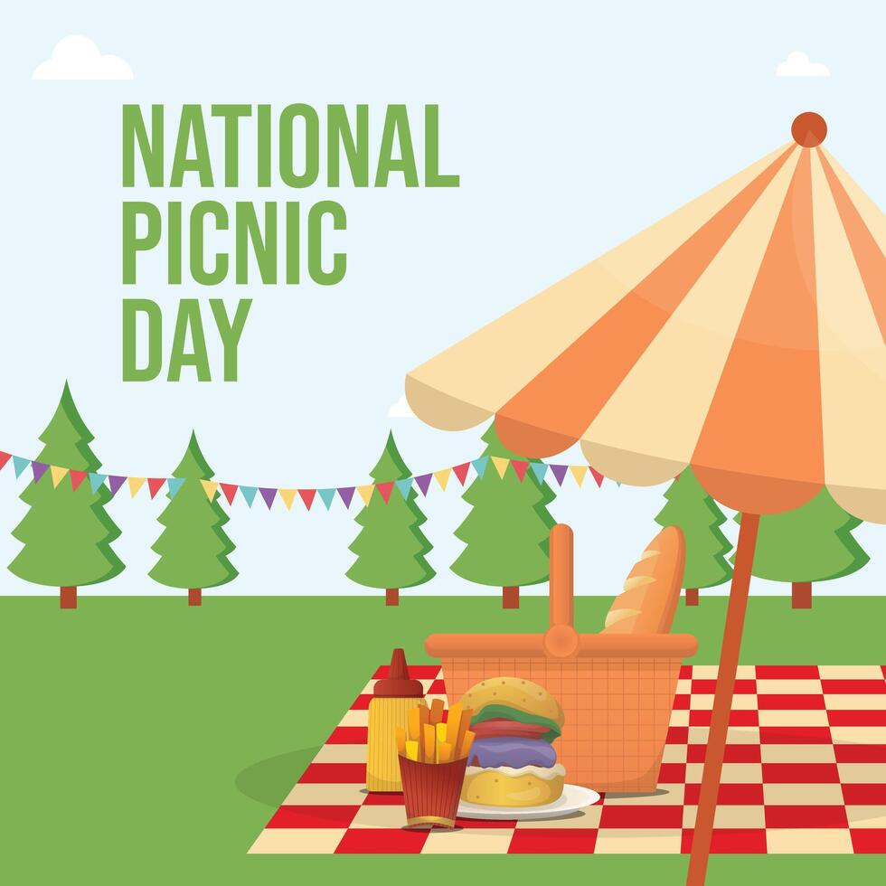 nationaal picknick dag ontwerp sjabloon mooi zo voor viering gebruik. vector eps 10. vlak ontwerp. picknick vector illustratie.