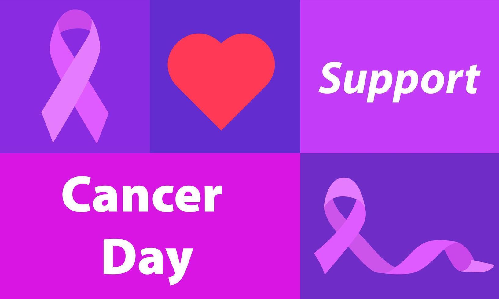 dag van de strijd tegen kanker. banier van ondersteuning in de strijd tegen de ziekte. lint, hart en andere symbolen van steun. vector illustratie
