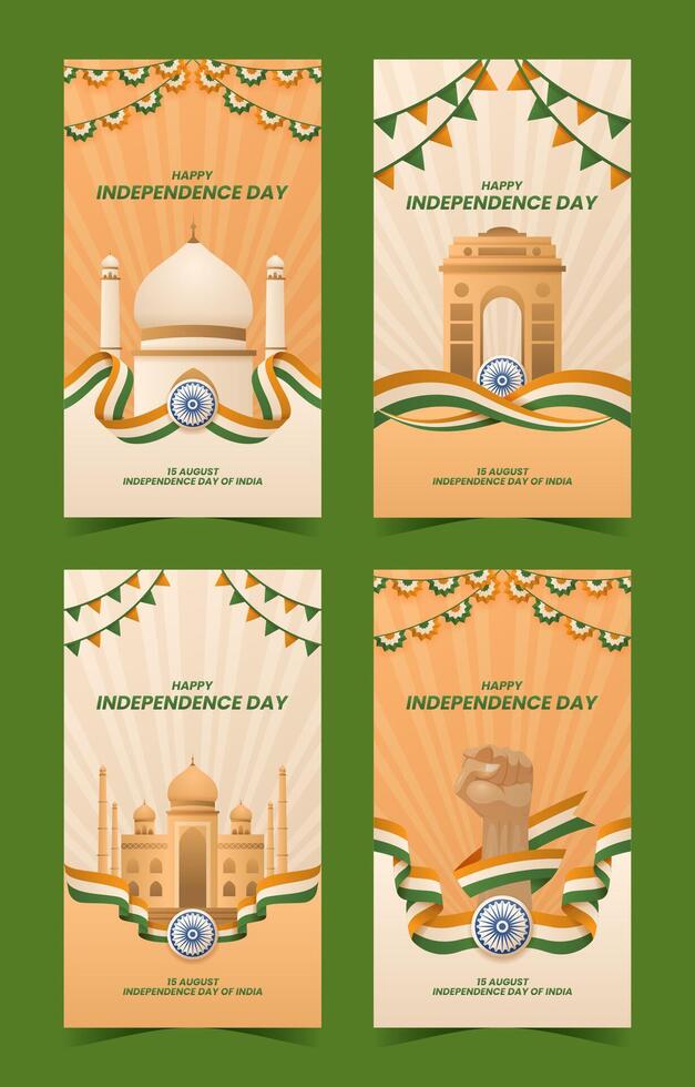 Indië onafhankelijkheid dag sociaal media verhaal met driekleur golvend vlag vector