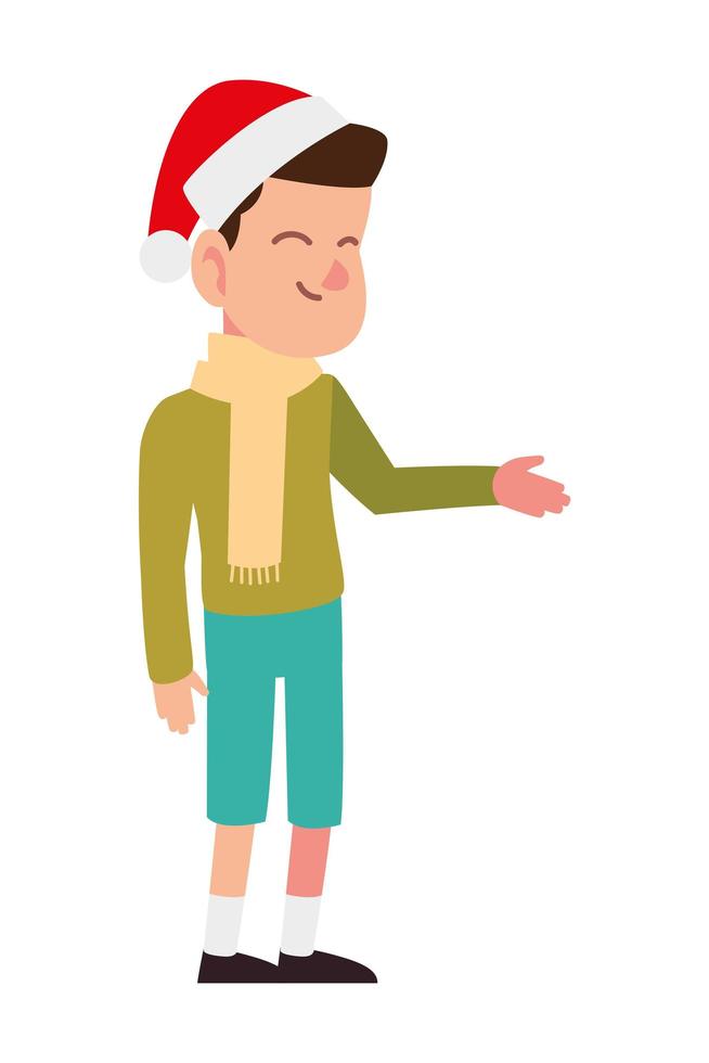 vrolijk kerstfeest jongen met hoed karakter cartoon vector