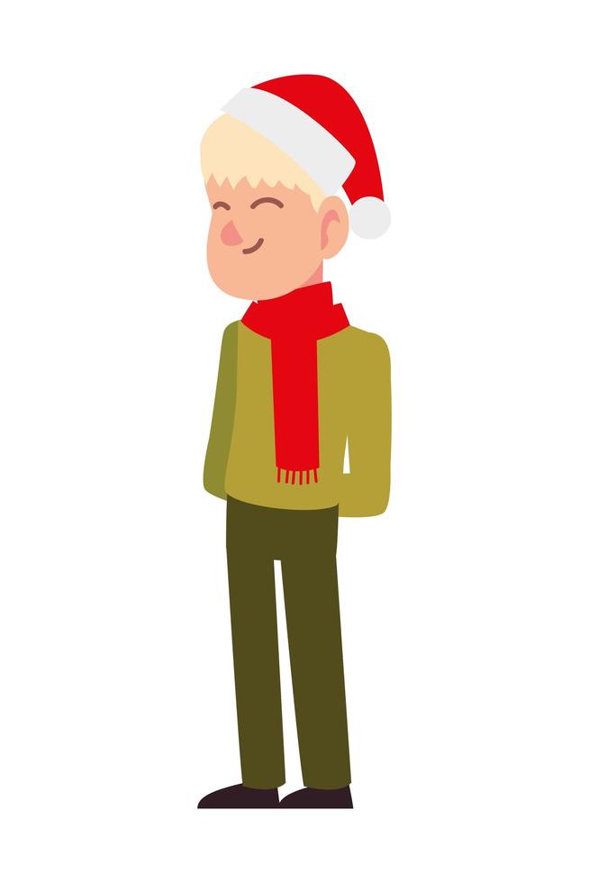 vrolijk kerstfeest jongen met hoed santa karakter cartoon vector