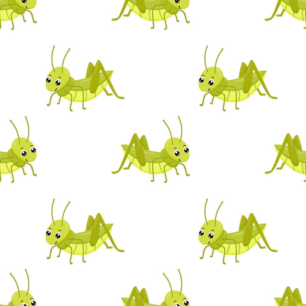 naadloos gemakkelijk patroon met schattig glimlachen sprinkhaan geïsoleerd Aan wit achtergrond. grappig insect voor kinderen. vlak tekenfilm vector illustratie