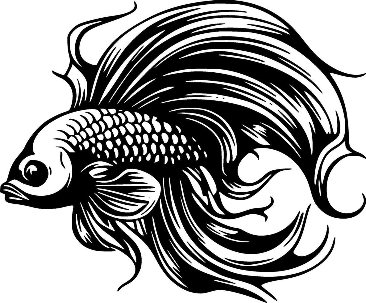 betta vis - zwart en wit geïsoleerd icoon - vector illustratie