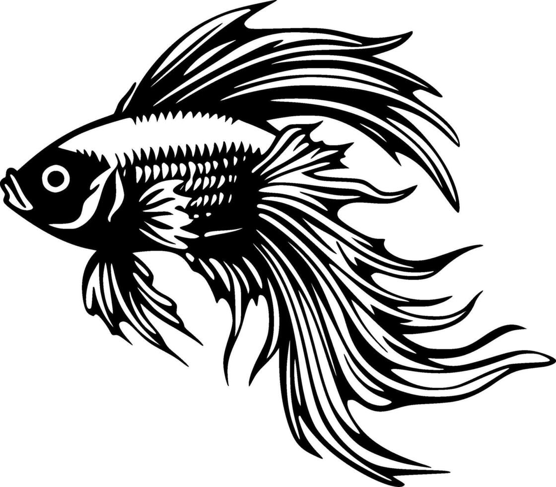 betta vis - zwart en wit geïsoleerd icoon - vector illustratie