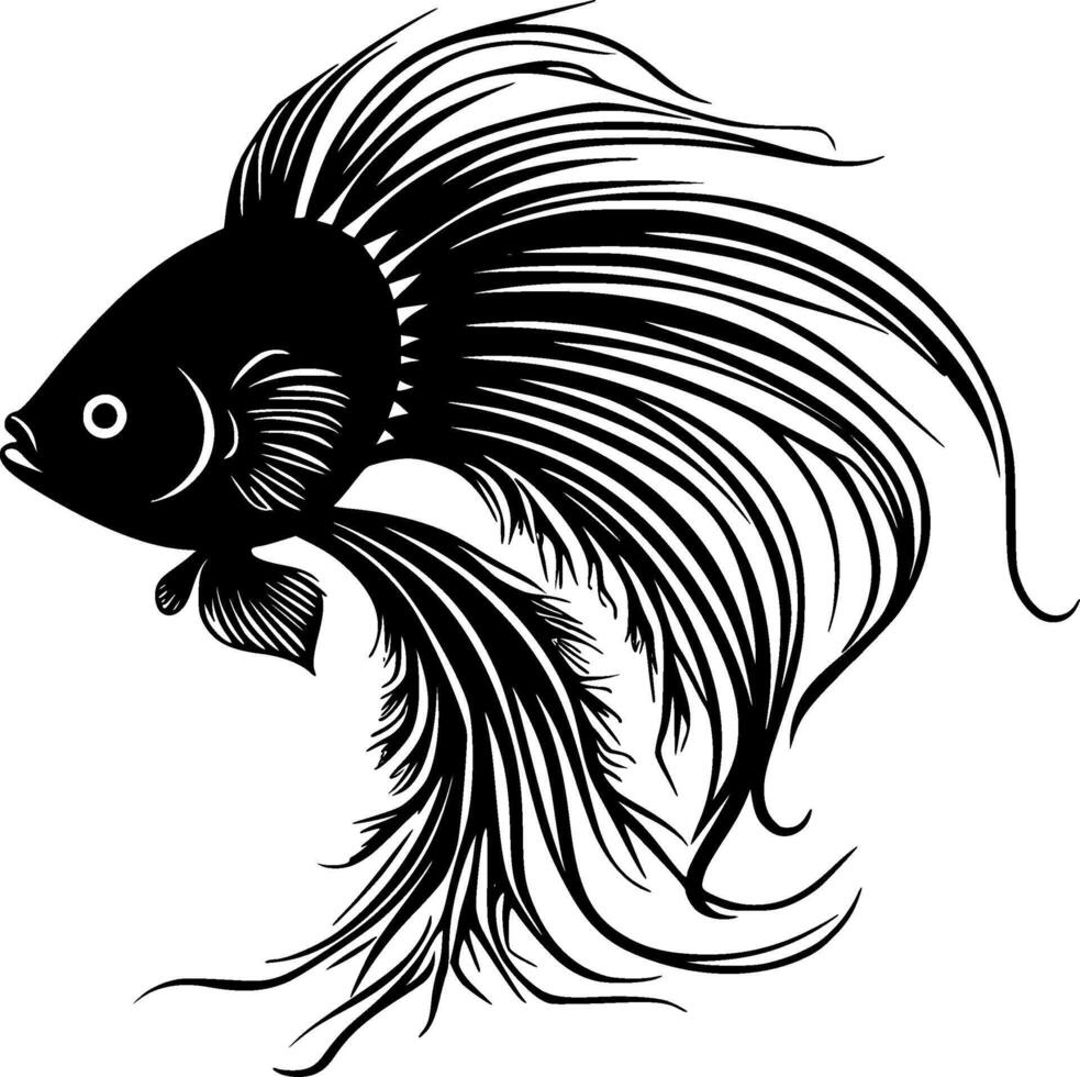 betta vis, zwart en wit vector illustratie