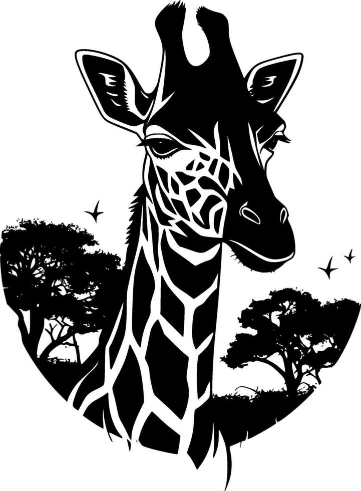 giraffe - zwart en wit geïsoleerd icoon - vector illustratie