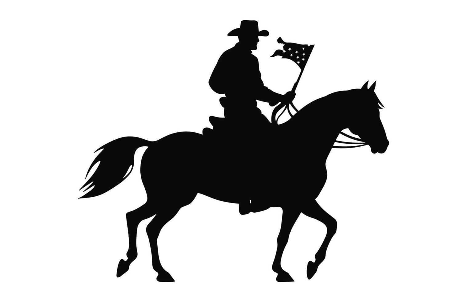 Mexicaans cowboy rijden een charro paard met een vlag zwart silhouet vector geïsoleerd Aan een wit achtergrond