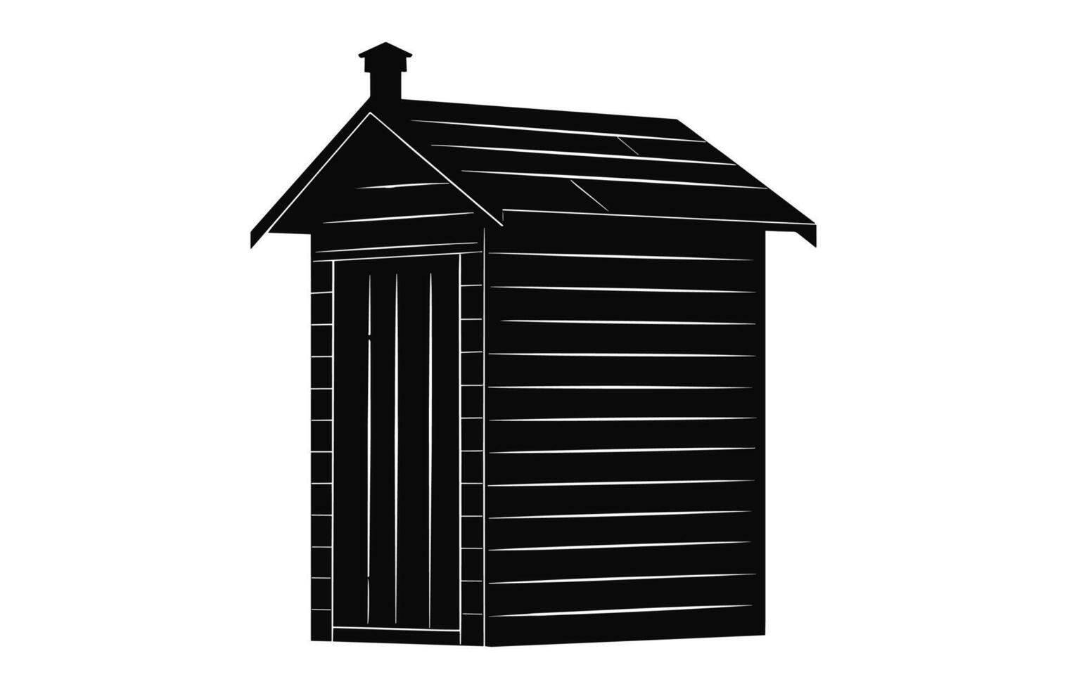 houten oud bijgebouw silhouet vector, oud houten toilet zwart clip art, dorp toilet silhouet vector