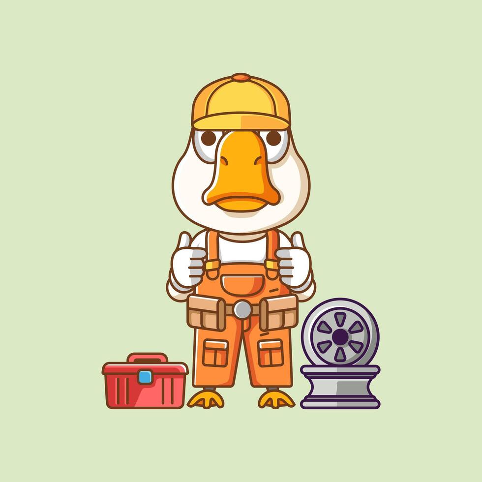 schattig gans monteur met gereedschap Bij werkplaats tekenfilm dier karakter mascotte icoon vlak stijl illustratie concept vector