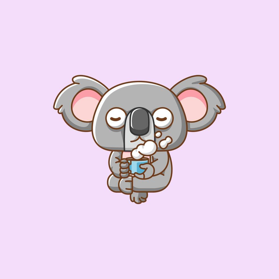 schattig koala kom tot rust met een kop van koffie tekenfilm dier karakter mascotte icoon vlak stijl illustratie concept vector